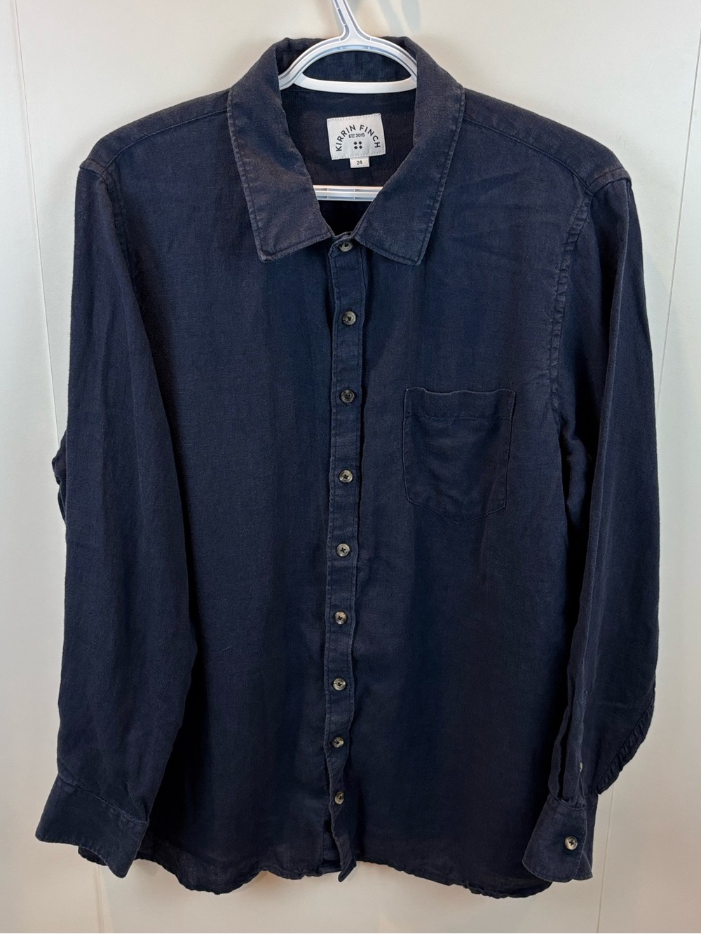 Kirrin Finch Linen Blend Navy Blue Button Up Shirt sz 24 Unisex Classic Preppy